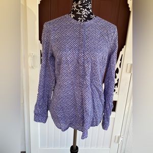 Kenar Women’s Geometric 1/2 Button Blouse Long Rolled Tab Sleeves Size Medium